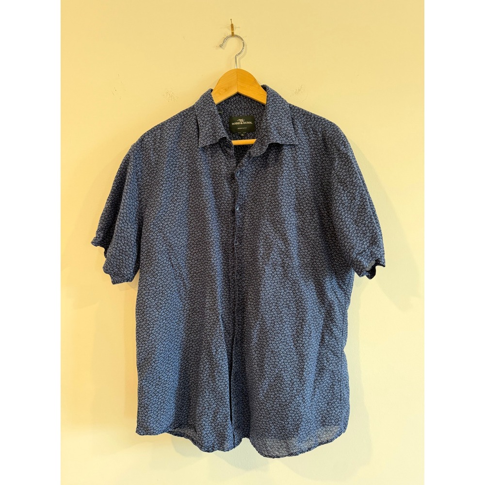 Rodd & Gunn Mens XL Navy Blue Floral Linen Cotton Short Sleeve Sports Fit Shirt